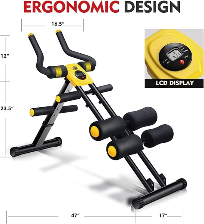 Foldable Ab Workout Machine for Home Gym – Adjustable Core & Waist Trainer for Women, Full Body Abdominal Exercise Equipment with Resistance Bands & LCD Display