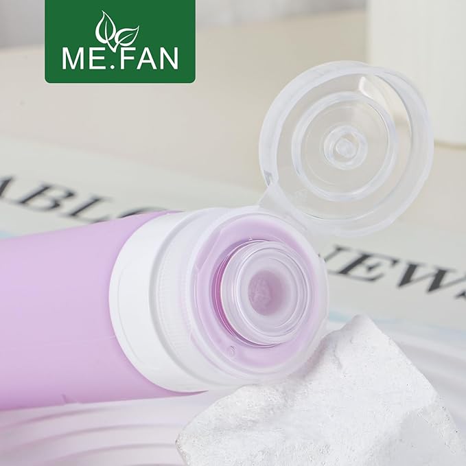 ME.FAN 18 Pack Travel Bottles for Toiletries, TSA Approved Travel Size Containers Set, Silicone Squeezable Portable Split Bottle, Travel Accessories for Conditioner, Shampoo, Lotion - Purple
