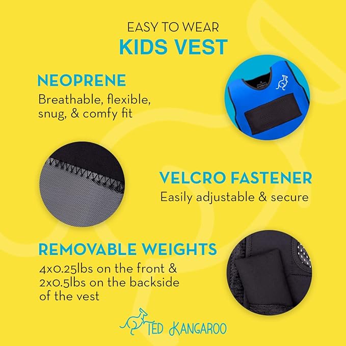 Weighted Vest for Kids Sensory Compression Vest Deep Pressure Comfort (Blue)