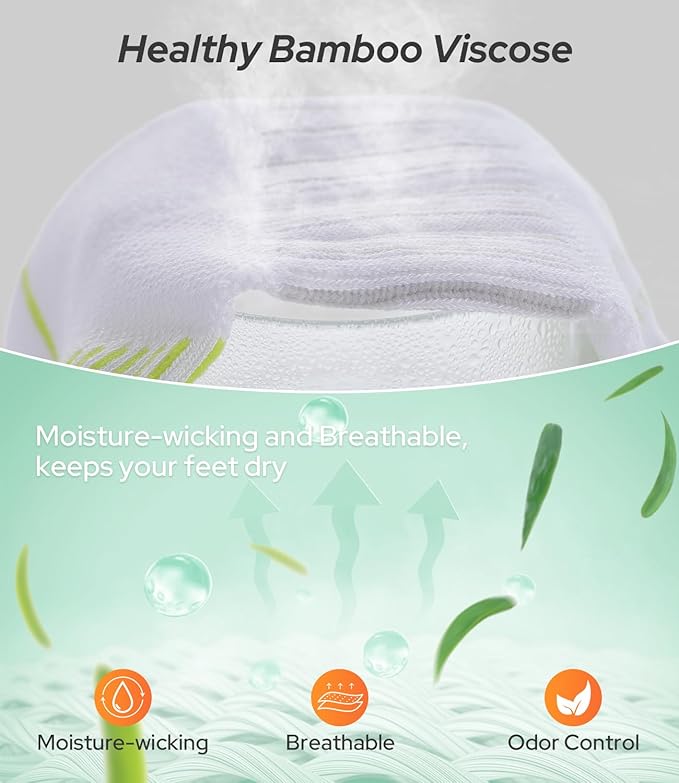 BAMBOO COOL Men's Athletic Ankle Socks Moisture Wicking, Anti-Odor Breathable Running Mesh Socks Arch Support, 8 Pack