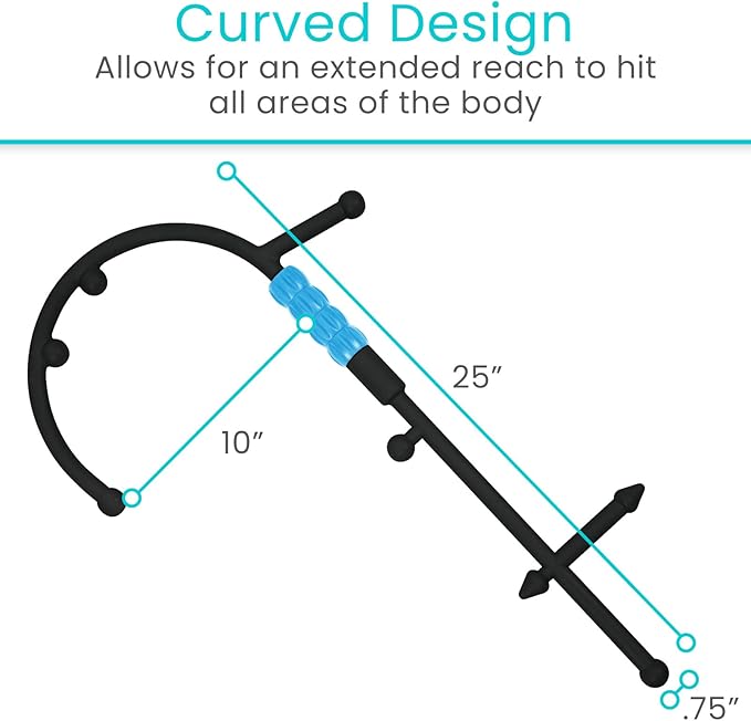 Vive Massage Cane with Roller - Interchangeable Heads - Trigger Point Tool - Neck, Back, Shoulder, Muscles Massager Handheld - Manual Self Massager - Muscle Knot Remover - Deep Tissue Pain Relief
