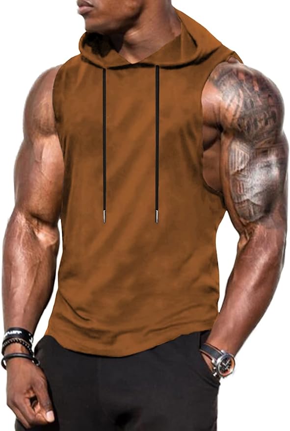 Babioboa Men's Workout Hooded Tank Tops Sports Training Sleeveless Gym Hoodies Bodybuilding Cut Off Muscle Shirts
