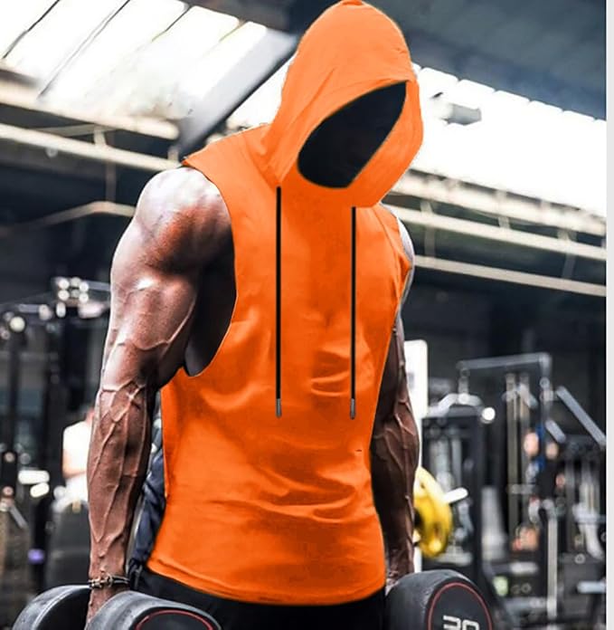 Babioboa Men's Workout Hooded Tank Tops Sports Training Sleeveless Gym Hoodies Bodybuilding Cut Off Muscle Shirts