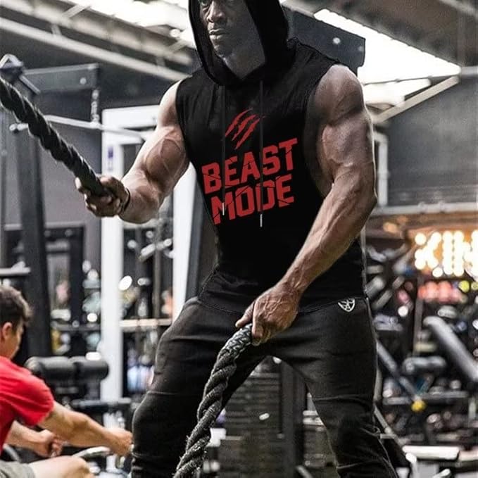 Babioboa Men's Workout Hooded Tank Tops Sports Training Sleeveless Gym Hoodies Bodybuilding Cut Off Muscle Shirts