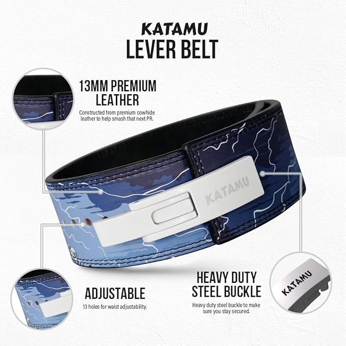 Katamu Premium Leather Lever Weightlifting Belt – Secure Steel Lever, Powerlifting Support for Deadlifts, Squats & Heavy Lifts - Lift More, Look Good