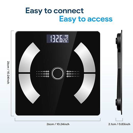 Body Fat Scale, Smart Weight Scale, Digital Bathroom Scale with Bluetooth functionality, Capable of Analyzing Body Fat, Muscle Mass, Water Content, and Bone Mass.