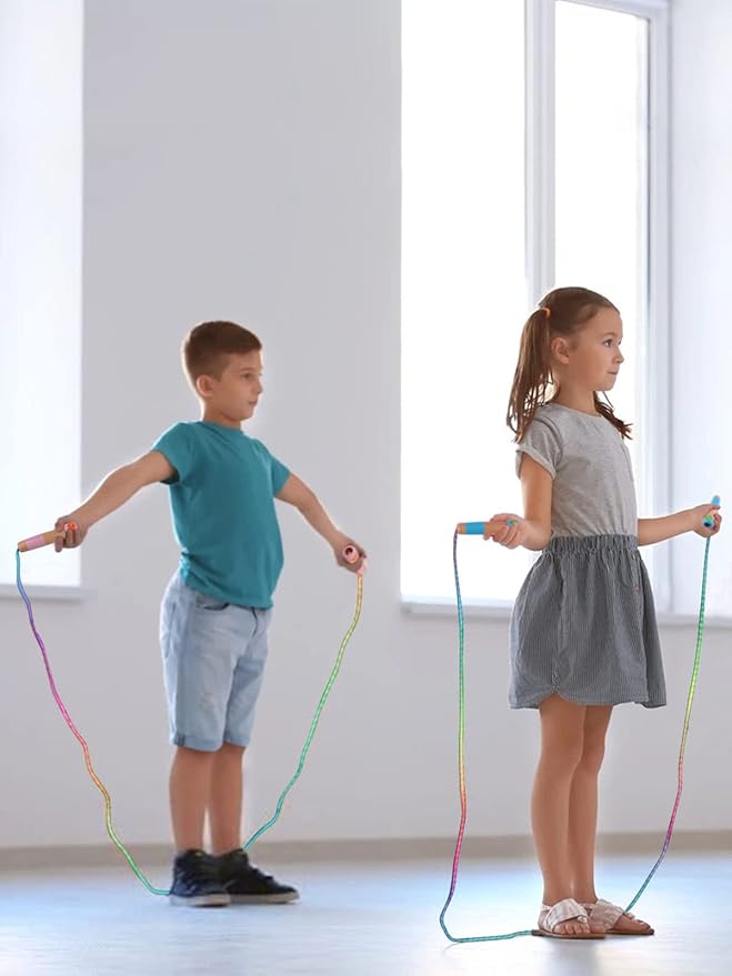 Lorvain Jump Rope for Kids, Adjustable Kids Jump Ropes for Girls Boys Toddler Fitness, Cotton Skipping Rope with Wooden Handle for Outdoor Fun Activities Exercise