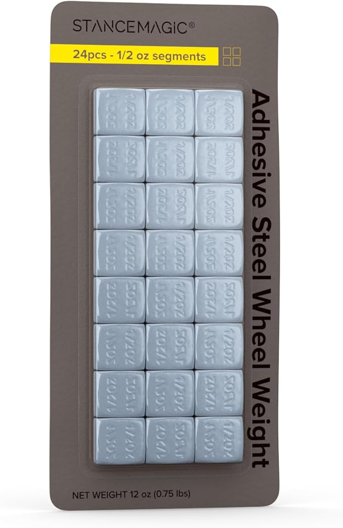 StanceMagic - 0.5oz 1/2oz - Gray Grey Adhesive Stick On Wheel Weights, Easy Peel, Zinc Plated Steel Balancing Weights for Cars Bikes ATV UTV, 0.75 lb box (12oz), Contains 24 Pieces
