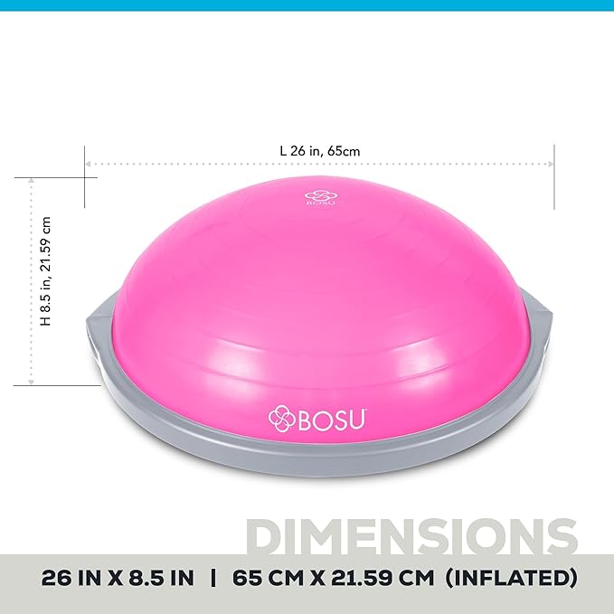 Bosu Balance Ball Exercise Trainer, Home Gym Equipment w/Guided Workouts & Pump, 26" Inflatable Fitness Platform for Strength Training, Standing, Balancing, and Core Workout