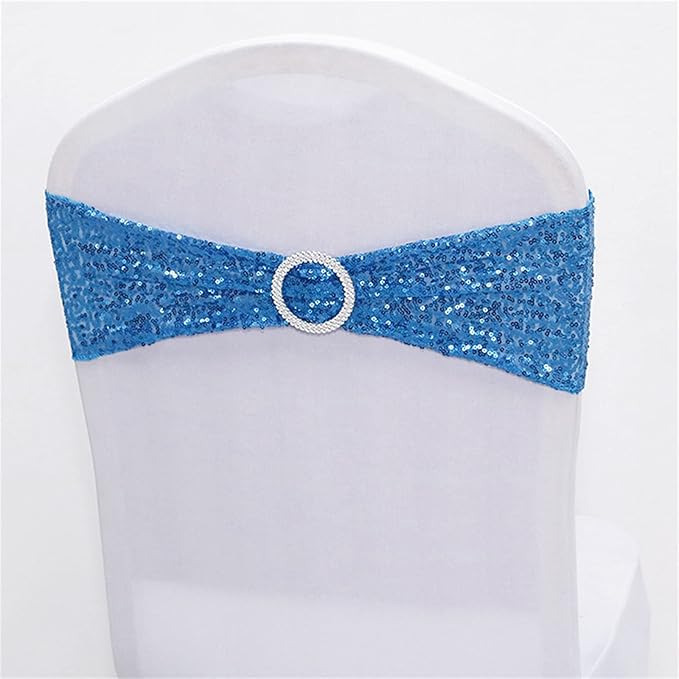 25 PCS Stretch Sequin Chair Sashes Chair Stretchy Spandex Bands for Wedding Reception Events Banquets Chairs Decoration (Turquoise)