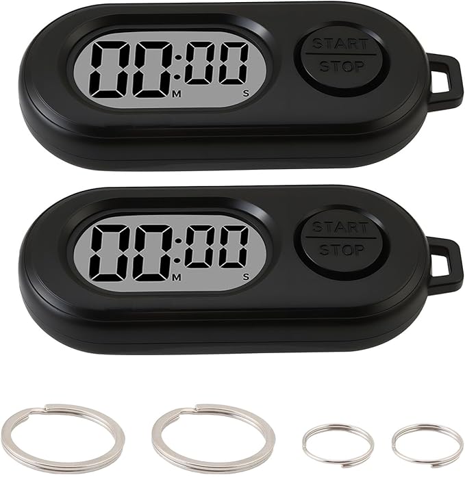 2 Pack Mini Digital Timer Keychain, Portable Countdown Timer and Stopwatch with LCD Display, Small Clip-On Pocket Timer for Cooking, Study, Workouts, Classroom and Daily Use