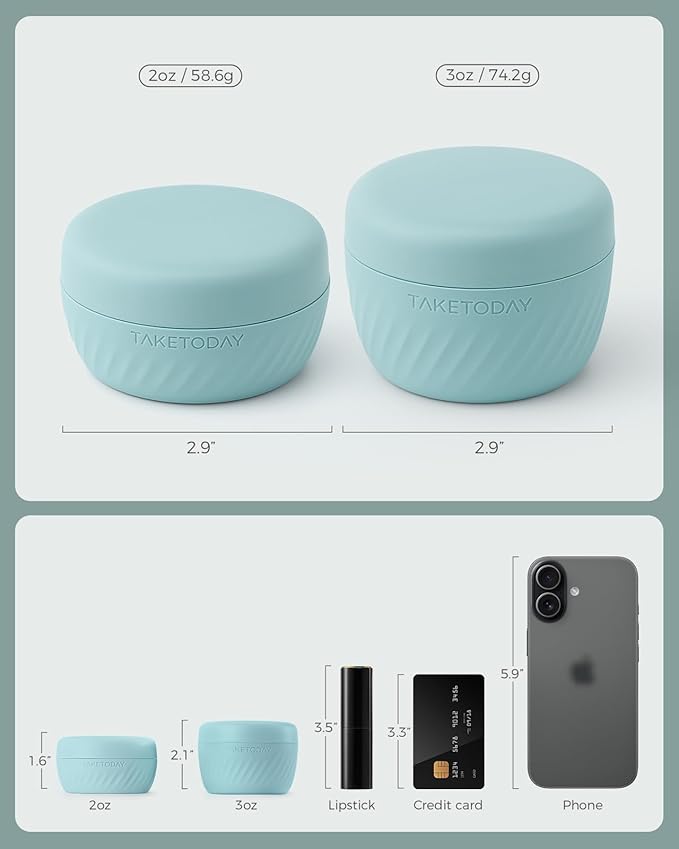 TakeToday Travel Containers for Toiletries, Leak-Proof, TSA Approved, Refillable Silicone Cylindrical Cream Jars with Lid for Cosmetic Toiletry, 3oz, 4 Pack, Grey