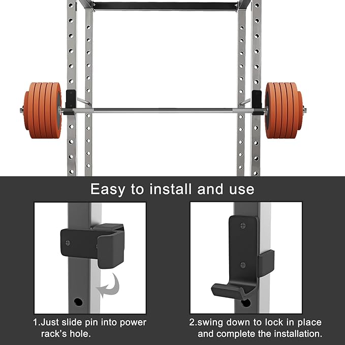 SELEWARE Solid Steel J Hooks for 2" x 2" or 3" x 3" Tube Power Cage with 1" 1/2" or 5/8" Hole Squat Rack Attachment, J-Hook Barbell Holder for Power Rack, Set of 2