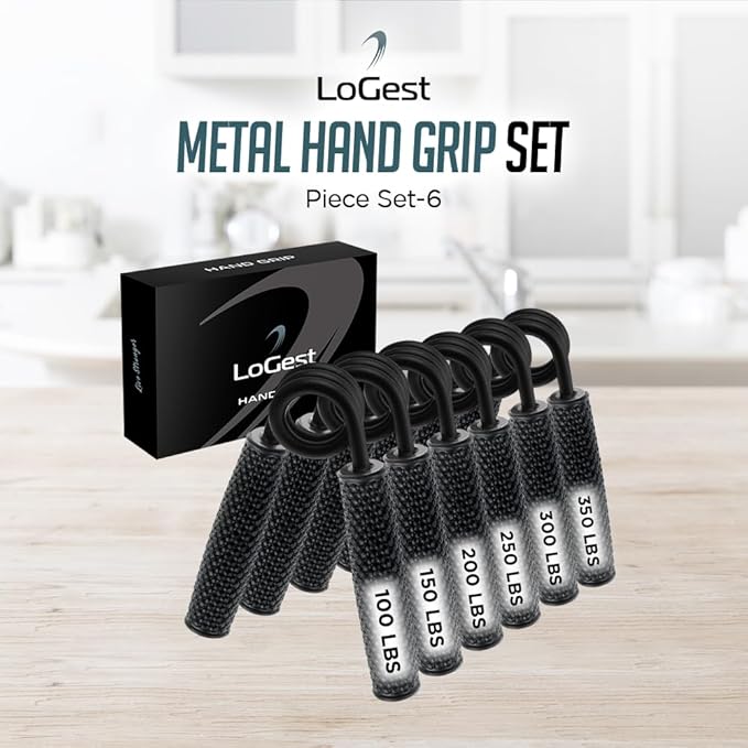 7 Pack Logest Metal Hand Grip Set, 50LB-350LB 7 Levels No Slip Heavy-Duty Grip Strengthener with Gift Box, Great Wrist & Forearm Hand Exerciser, Home Gym, Hand Gripper Grip Strength Trainer