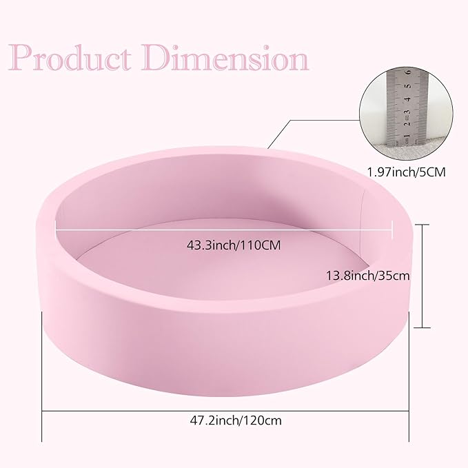 SHJADE 47.2"x 13.8" Foam Ball Pit, Large Ball Pits for Toddlers, Soft Round Playpen Ball Pool for Kids, Ideal Gift for Child Indoor and Outdoor Game, Pink(Balls not Included)