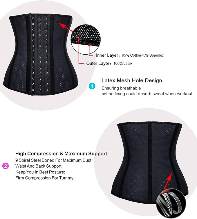 YIANNA Women's Underbust Latex Sport Girdle Waist Trainer Corsets Hourglass Body Shaper