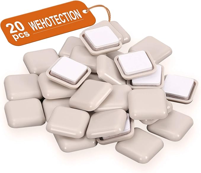 20 PCS Self-Stick Furniture Sliders,1 Inch OD Square Furniture Sliders for Carpet,Furniture Moving Glides for Furniture-Adhesive Carpet Sliders