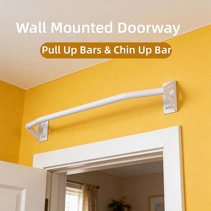 Wall Mounted Pull Up Bar Doorway, Heavy Duty Strength Training Pull-Up & Chin Up Bars for Doorframe, Support Beam or Joist Mount Thick Metal Sturdy Construction Support 500 lbs
