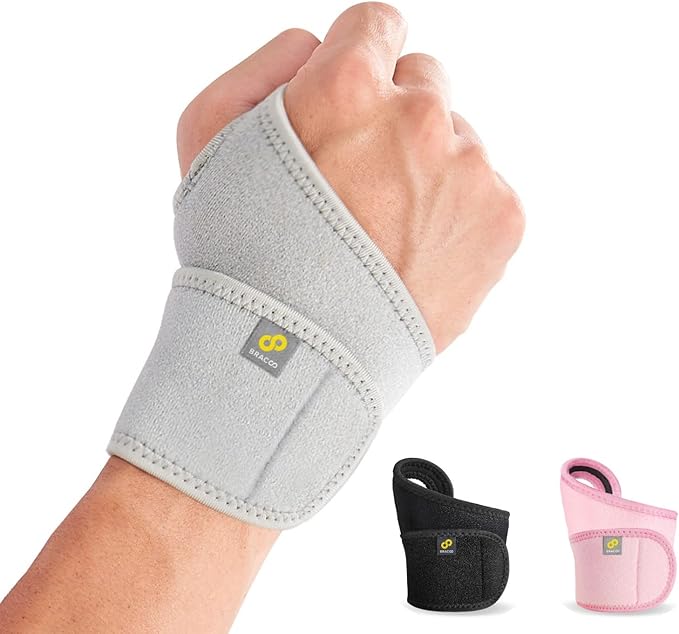 Bracoo Wrist Brace Compression Wrap – Adjustable Support Strap for Carpal Tunnel, Tendonitis, Arthritis, Pain Relief – Fitness & Weightlifting Wristband – Left or Right Hand – WS10