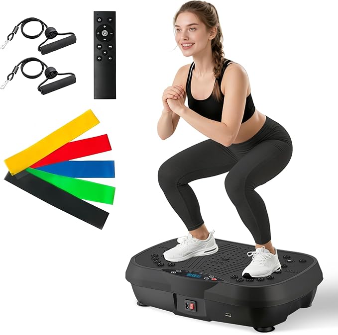 ALSO GO Vibration Plate Exercise Machine, 10 Preset Modes & 200-Level Vibration Platform for Weight Loss/Lymphatic Drainage, 400lbs Capacity Vibration Board with Resistance Bands for Full Body Workout