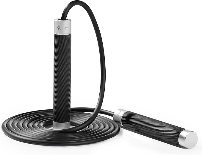 Sunny Health & Fitness Exercise Jump Rope for Fitness, Lightweight & Portable Skipping Rope with Durable Handles & Adjustable Exercise Rope with Optional Removable Weights