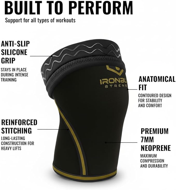 Iron Bull Strength Knee Sleeves 7mm (1 Pair) - Compression Brace & Knee Sleeve For Weightlifting, Powerlifting & Cross Training - Knee Support for Squats - Men & Women