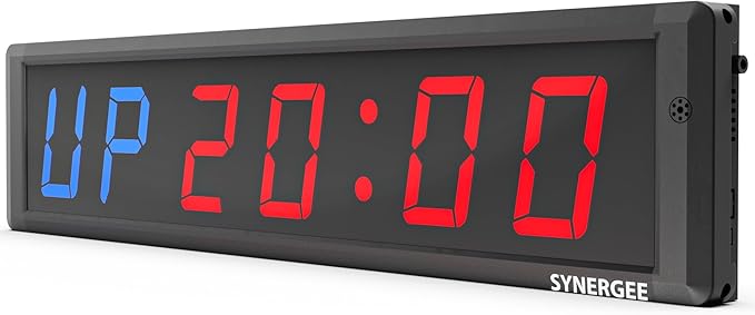 Synergee 28' Workout Interval Timer. Programmable Wall Mounted Gym Timer with Wireless Remote. Tabata EMOTM Stopwatch Count Up/Down MMA Clock
