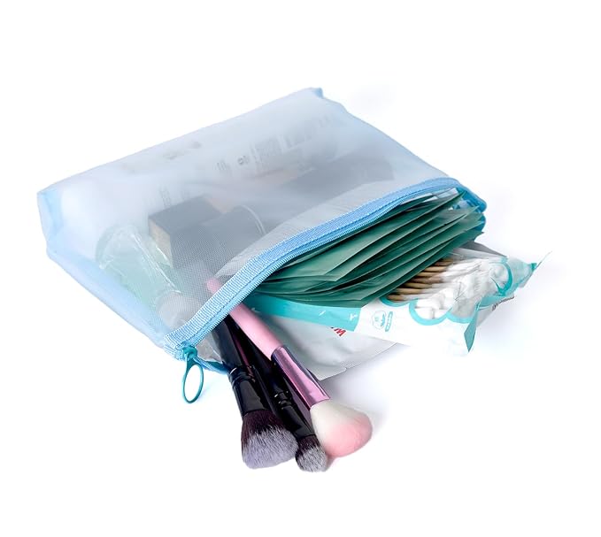 Patu Widened Zipper Mesh Bags, Size M, 7" x 5.5" x 2", 5 Pieces, Beauty Makeup Cosmetic Accessories Organizer Case, Travel Toiletry Kit Set Storage Pouch, Assorted Colors