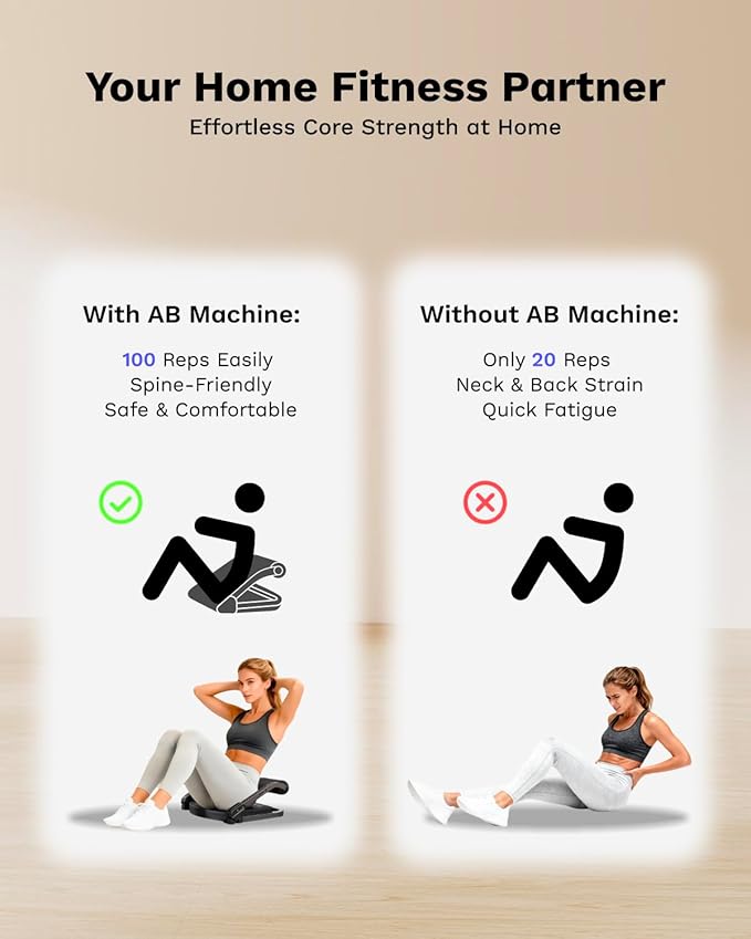 AIRHOP Ab Machine for Stomach Workout, Abs Workout Equipment for Sit Up Exercise, 4-Speed Adjustable Ab Trainer Machine with Automatic Rebound, Home Gym Abdominal Exercise Equipment for All Ages