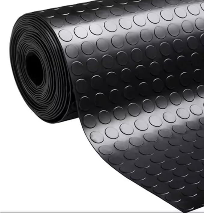 3mm Coin-Grip Rubber Flooring Roll - Easy to Cut Waterproof Anti-Slip Mat, Heavy Duty Floor Protection for Garage, Gym, Stable, Basement, Kennel, 4' x 10'