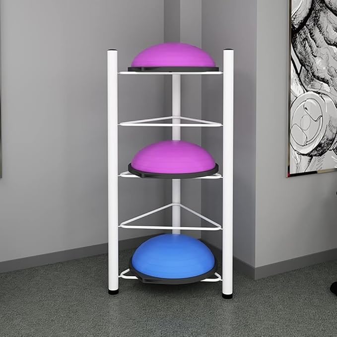 Exercise Half Balance Ball Trainer Holder Storage Rack - Home Fitness Gym Workout Equipment 3/5/6/7 Tier Floor Stand Corner Storage Organizer for Basketball Bowling Medicine Yoga Bosu Balls(White,5 la