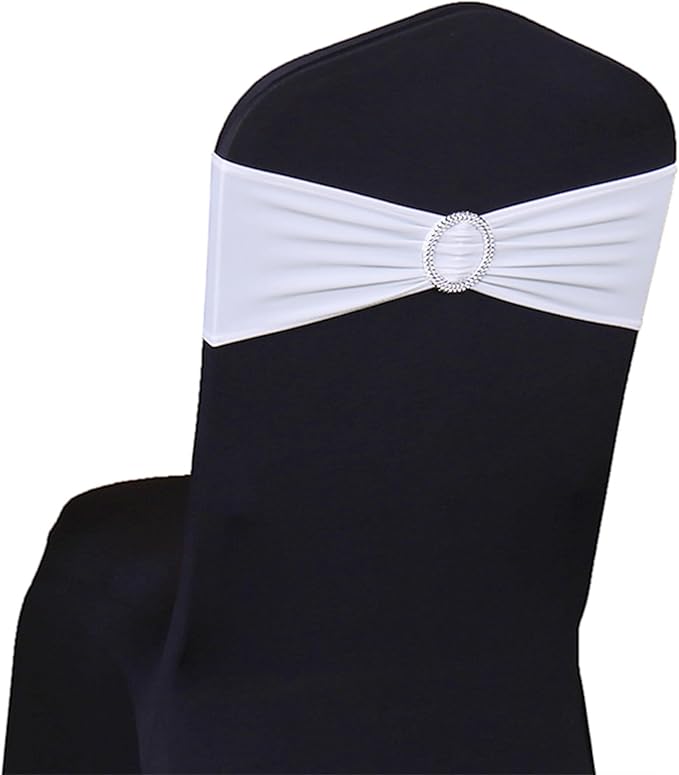 Wedding White Chair Sashes 100 Pack Spandex Chair Bands with Buckles Slider Chairs Bows for Party Birthday Bridal Shower Engagement Anniversary Christmas Event Decorations