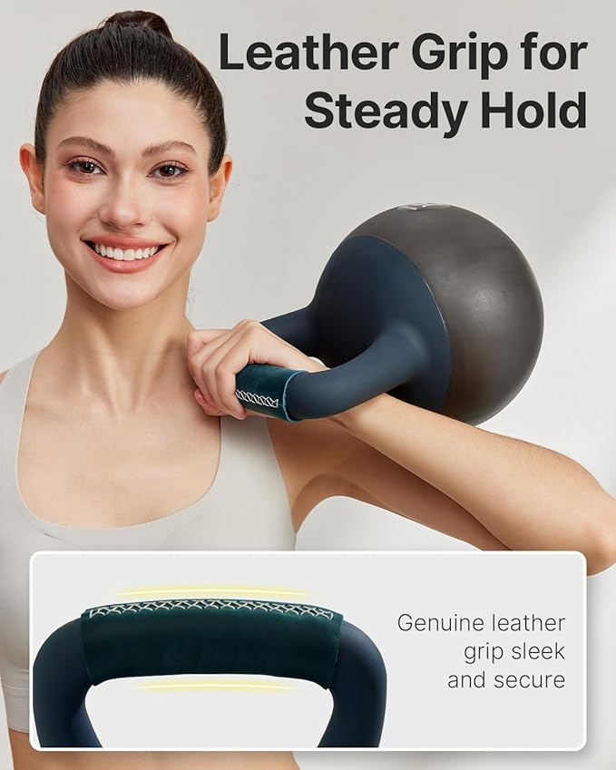 YOTTOY Soft Kettlebell with Leather Handle – Anti-Slip Sweat-Absorbing Grip, Home Gym Kettlebell Weights for Strength Training, Safe Neoprene Kettlebell for Women & Men