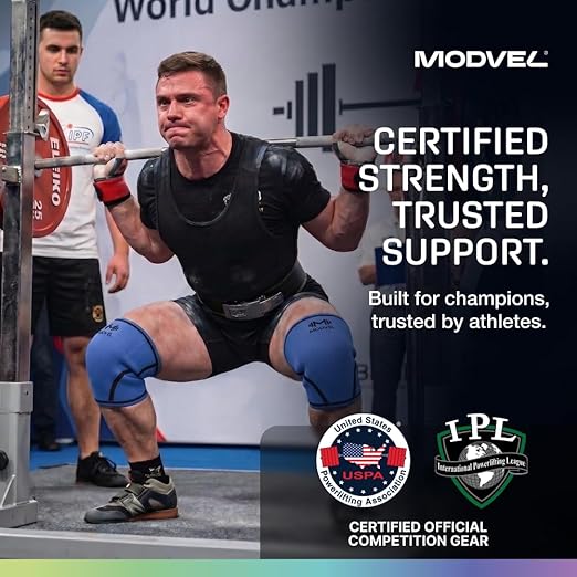 Modvel Strength 7mm Knee Sleeves (Pair) for Weightlifting & Powerlifting (USPA, IPL Approved) | High-Performance Knee Compression Support For Squats, Weight Lifting - Men and Women