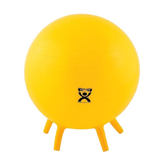 CanDo 30-1891 Non-Slip Inflatable Exercise Ball with Stability Feet for Exercise, Workout, Core Training, Yoga, Pilates, Active Sitting in Gym, Office, Home or Classroom. Yellow 18"