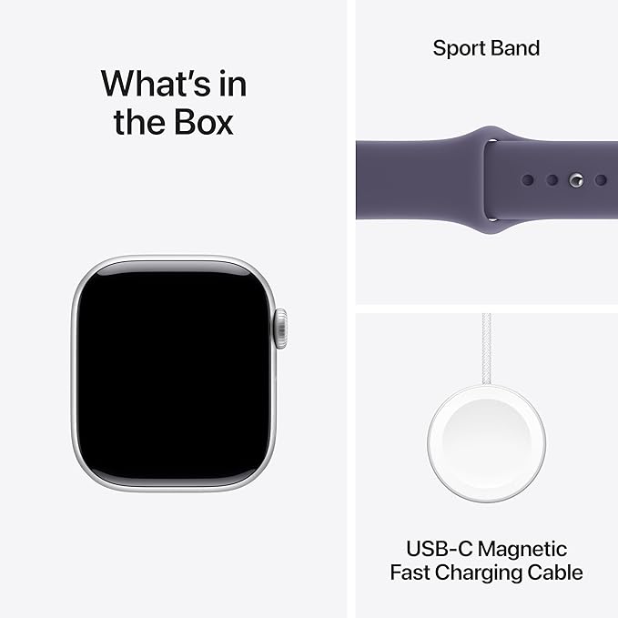 Apple Watch Series 11 [GPS 42mm] Smartwatch with Silver Aluminium Case with Purple Fog Sport Band - S/M. Sleep Score, Fitness Tracker, Health Monitoring with AppleCare+ (2 Years)