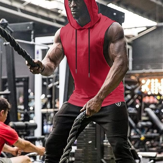 Babioboa Men's Workout Hooded Tank Tops Sports Training Sleeveless Gym Hoodies Bodybuilding Cut Off Muscle Shirts