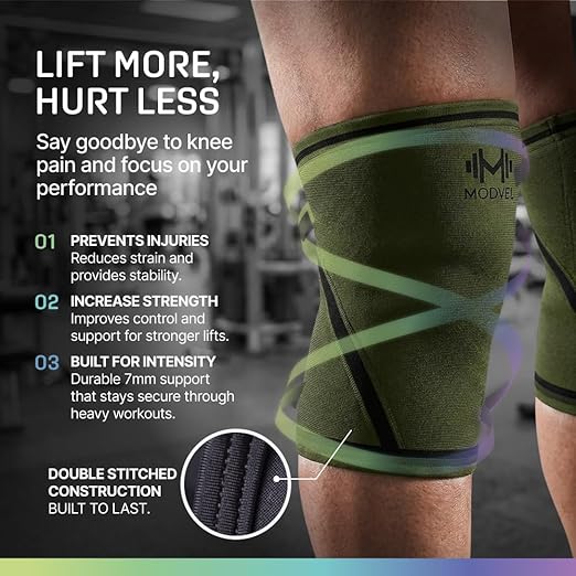 Modvel Strength 7mm Knee Sleeves (Pair) for Weightlifting & Powerlifting (USPA, IPL Approved) | High-Performance Knee Compression Support For Squats, Weight Lifting - Men and Women