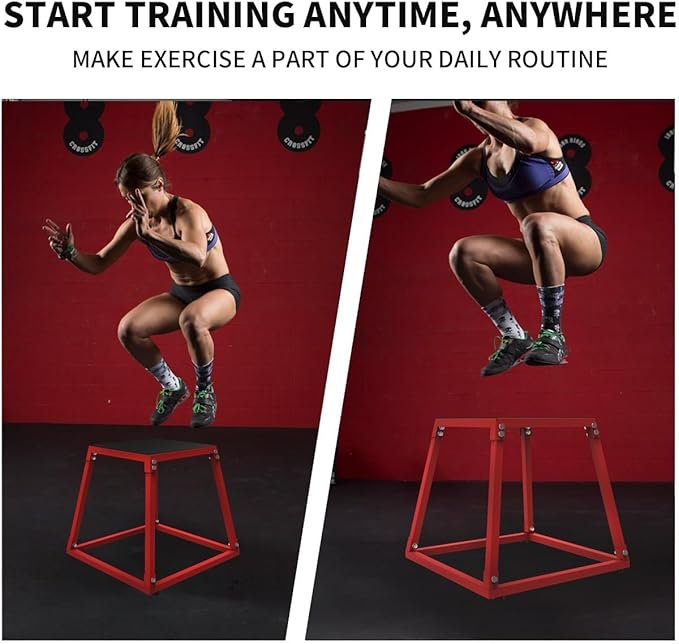 Metal Plyometric Jump Box, Steel Plyometric Platform and Jumping Box with Anti-Slip Top - 12/18/24/30 Inch for Home Gym Training (Black/Red)