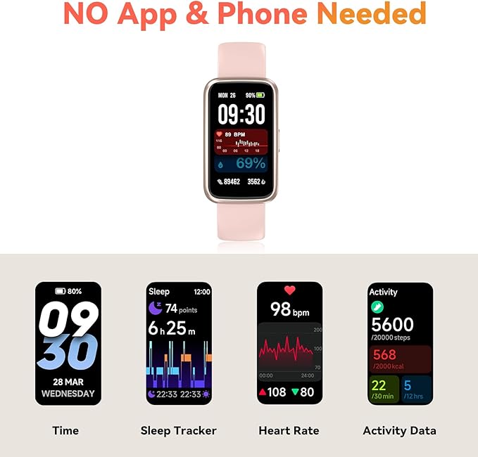 Pedometer Watch No App/Phone Required Slim Fitness Tracker, 30 Meters Waterproof 1.47'' Smart Watch, Heart Rate & Blood Oxygen Monitor Step Counter for Men Women
