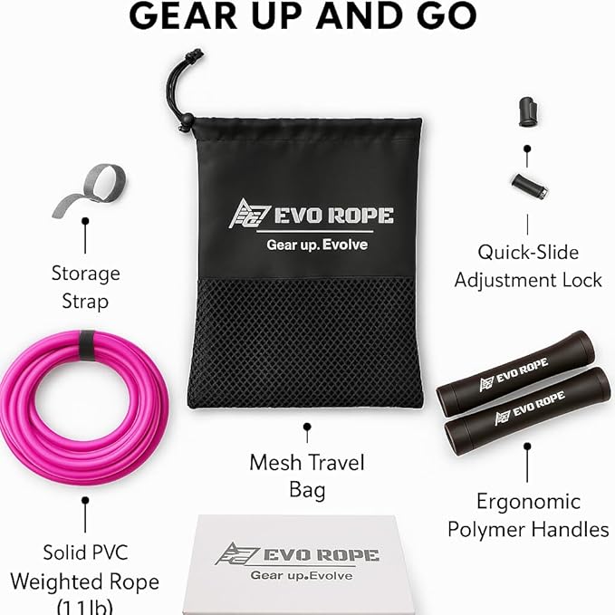 Evo Rope | 1.1LB Weighted Jump Rope for Women & Men – Adjustable 10mm Heavy PVC Skipping Rope for Fitness, Ideal for High-Intensity Training, MMA, Boxing, CrossFit, Weight-loss Workouts