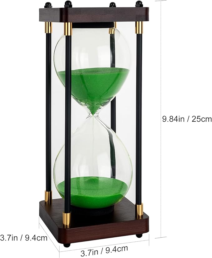 Sand Timer 60 Minutes Hourglass, Vintage Wooden Hour Glass Timer, Large Sandglass Timer Sand Clock for Games Classroom Kitchen Home Office Decor (Green Sand)