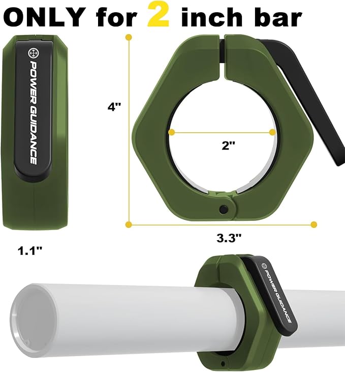 POWER GUIDANCE Barbell Collars Barbell Clips, ONLY for 2 inch Olympic Barbell Clamps, Weight Clamps Quick Release Barbell Collar for Olympic Lifts and Strength Training (Dark Green)