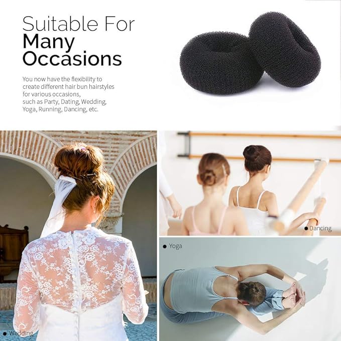 Ring Style Hair Bun Maker, 2PCS Chignon Doughnut Shaper for Short and Thin Hair (3 Inch/Black)