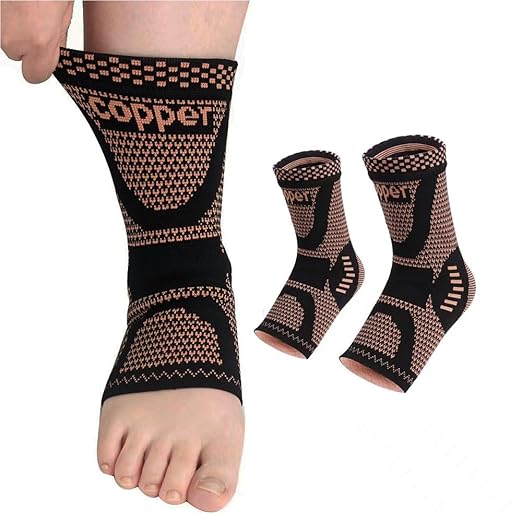 Copper Ankle Brace Copper Infused Support for Men & Women (Pair), Best Ankle Compression Sleeve Socks for Plantar Fasciitis, Sprained Ankle, Achilles Tendon, Pain Relief, Recovery, Sports