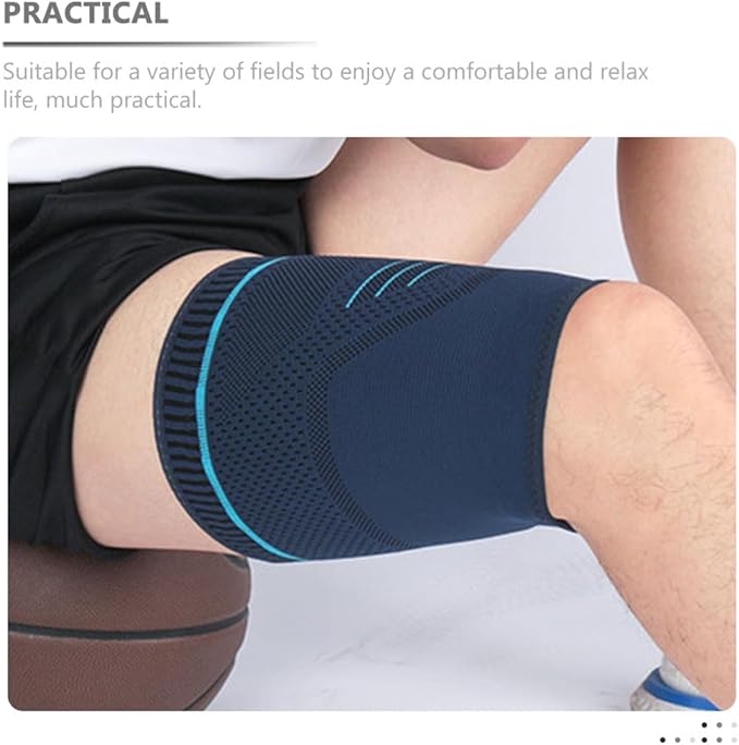 2pcs Men’s Sports Compression Leg Sleeves Dark Blue Knitted Thigh Wrap Elastic Support for Running Basketball and Cycling