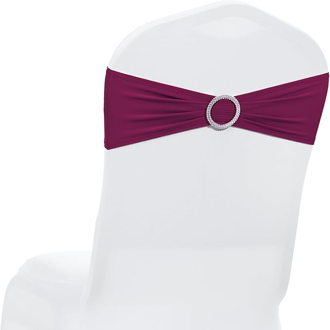 MDS Pack of 75 Spandex Chair Sashes Bow Premium Stretch Chair Cover Band with Buckle Slider Universal fits Elastic Dining Chair Ties for Wedding Party Banquet Events Decoration - Eggplant