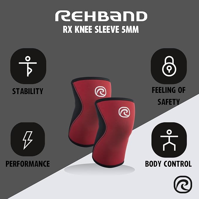 Rehband 5mm Knee Sleeves for Functional Training, Cross-Training & Powerlifting, Weightlifting Knee Support made of Neoprene, Unisex, Colour:Red - 1 Pair, Size:X-Small