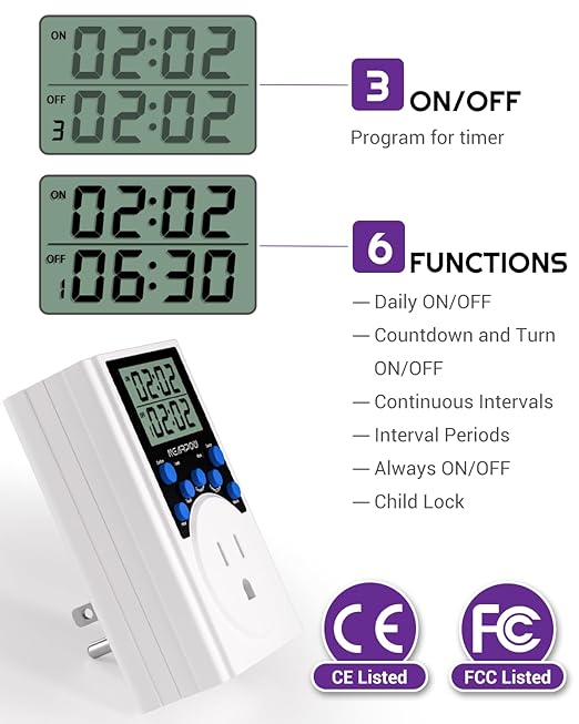 Timer Outlet, Nearpow Multifunctional Infinite Cycle Programmable Plug-in Digital Timer Switch with 3-Prong Outlet for Appliances, 15A/1800W