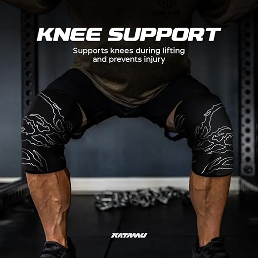 Katamu Premium Weightlifting, Powerlifting, Squats, Athletic and Fitness Knee Support Sleeve | Knee Sleeve for Men and Women | Gothic, Large